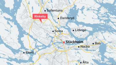 karta över Stockholm med Rinkeby utprickat