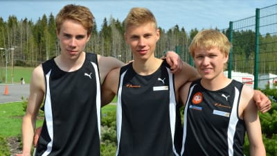 IF Raseborgs FM-vinnare i terränglöpning, från vänster Arto Talvinen, Marko Vendelin, Otto Loukkalahti.