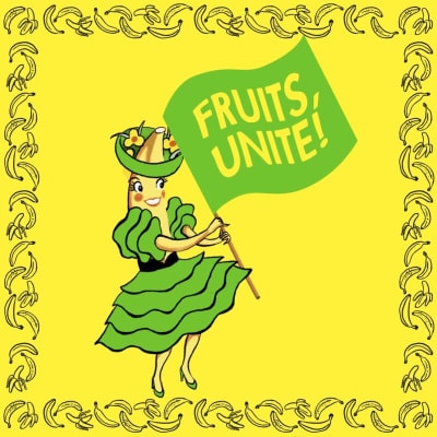 Reklamaffisch för utställningen Fruits, Unite! på Yö Galleria 