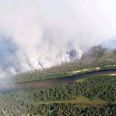 Metsäpaloista syntyvää savua Ratasvaaran alueella Raja-Joosepissa 21. heinäkuuta