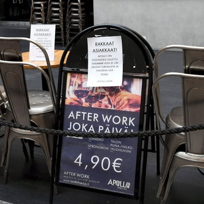 Suljettu Apollo Street Bar ravintola Helsingissä 8. maaliskuuta 2021. 