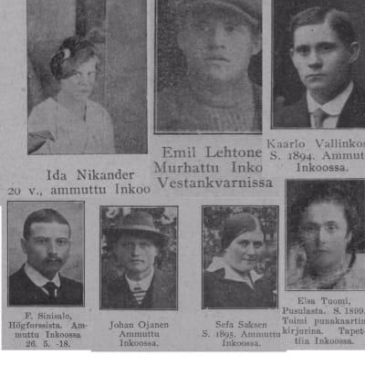 Några personer som arkebuserades i Västankvarn i Ingå i maj 1918.