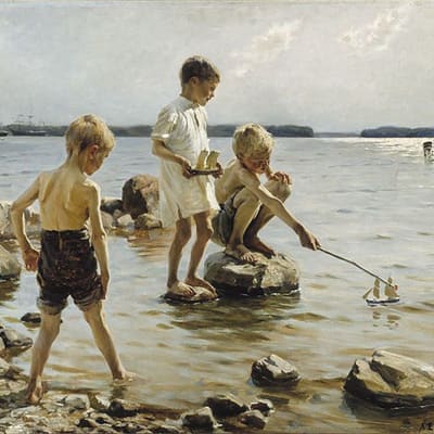 Albert Edelfeltin Leikkiviä poikia rannalla -maalaus.