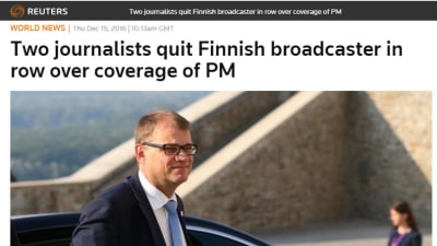 Nyhetsbyrån Reuters rapporterar att två journalister har avgått efter uppståndelsen kring rapporteringen om statsministern den 14.12.2016.