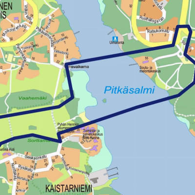 Karta över Långvattnet, Hirvensalo och Uittamo.