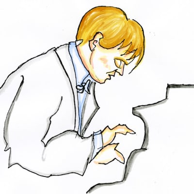 Lassi Rajamaan piirros pianotaiteilija Antti Siiralasta.