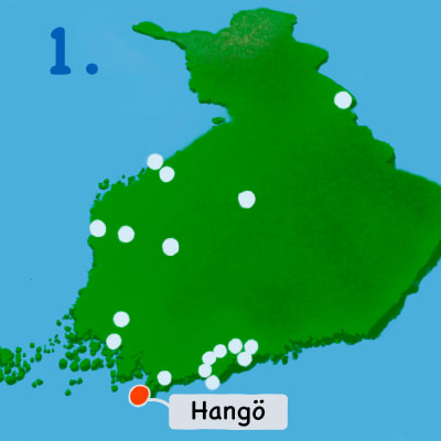 En karta över Finland med Hangö markerat.