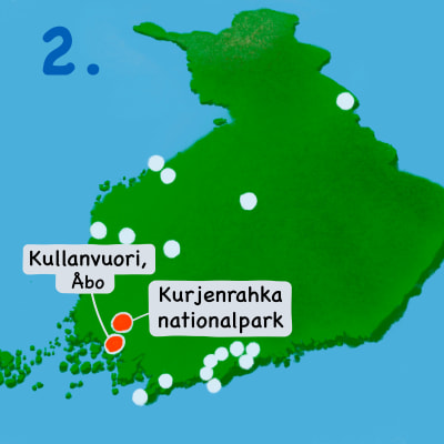 Karta över Finland med Kullanvuori och Kurjenrahka markerat.