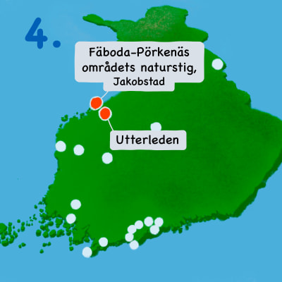 Karta över Finland med Utterleden och Fäboda-pörkenäs markerat.