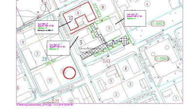 Karta som visar på vilka två tomter Raseborg planerar servicehus för äldre i Karis.