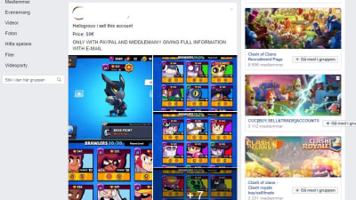 Skärmdump från en grupp på Facebook där ett spelkonto säljs för 50 euro.