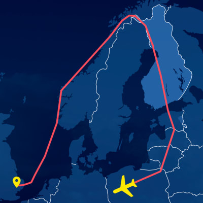 Tyyliteltyn pääkuva tankkauskoneen lentoreitistä.