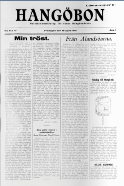 Ett nummer av tidningen Hangöbon från 18 april 1941.