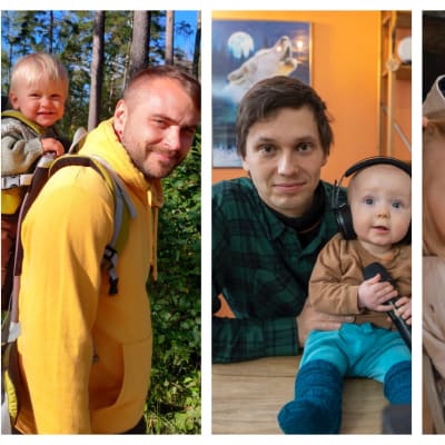 Ett kollage av bilder på fyra pappor med sina barn. Från vänster: Ted Forsström, Johannes Björkqvist, Johan Gullmets och Christoffer Vidjeskog.