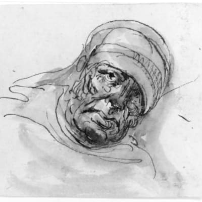 Elias Martinin maalaus Liggande sjuk gubbe i mössa.