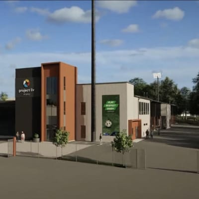 Havainnekuva Pietarsaaren Länsikentälle rakentuvasta jalkapallostadionista.