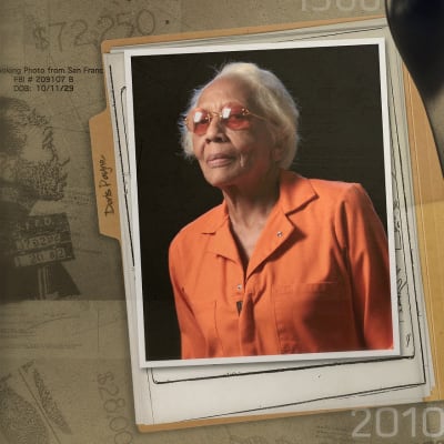 Yksityiskohta Doris Paynen elämää esittelevän dokumenttielokuvan The Life & Crimes of Doris Payne julisteesta.