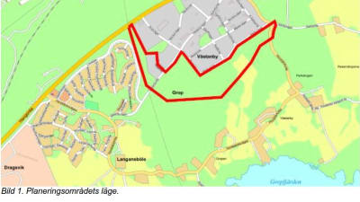 En karta som visar var Horsbäck-Torpet industriområde ska ligga i Raseborg.