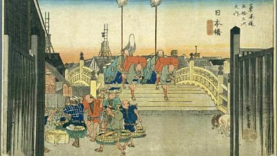 Bron över Nihonbashi. Träsnitt i serien ”Femtiotre raststationer vid Tokaido (scener från landsvägen mellan Edo och Kyoto)” av ”Femtiotre raststationer vid Tokaido (scener från landsvägen mellan Edo och Kyoto)”.