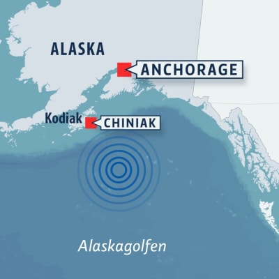 Karta som markerar läget för den kraftiga jordbävningen i Alaskagolfen i januari 2018