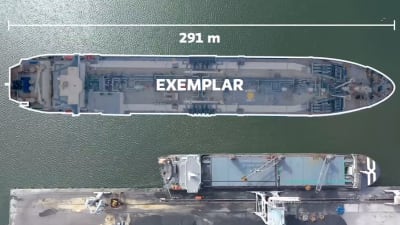 Terminalfartyget Exemplar fotat från luften.