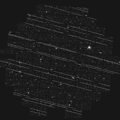 Starlink-satelliittien viiruja kaukoputken kuvakentässä