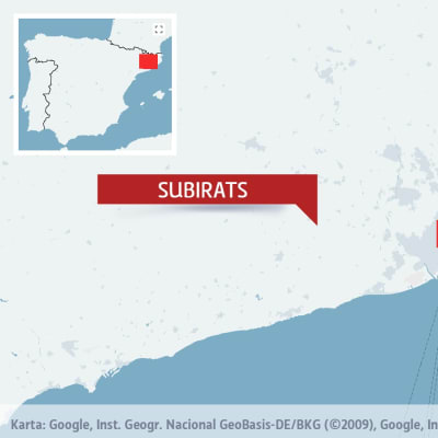 Karta över Subirats i Spanien.