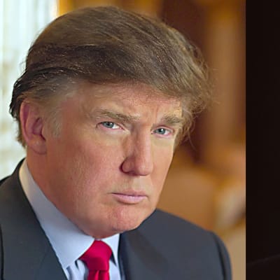 Porträtt på affärsmännen Donald Trump och Martin Saarinkangas