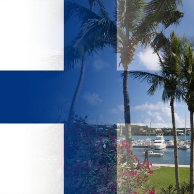 Bildcollage av Finlands flagga och Paradisdokumenten-logon.