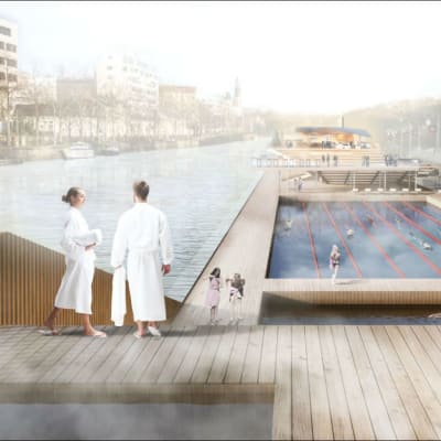 Arkitekternas vision på hur det nya utebadet vid Aura å ska se ut. 