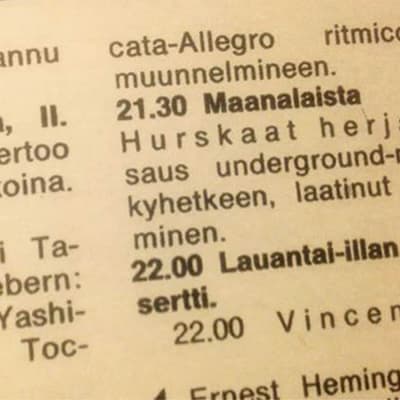 Maanalaista menoa -ohjelma Antenni-lehden ohjelmatiedoissa 14.12.1968.