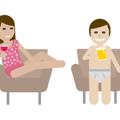 En tecknad man och kvinna i kalsonger. Emoji.