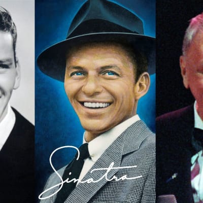 Tre bilder av Frank Sinatra i olika åldrar