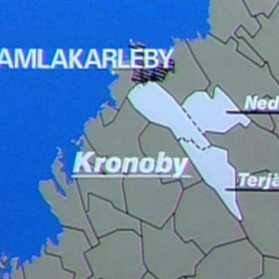 Karta över Kronoby kommunsammanslagning.