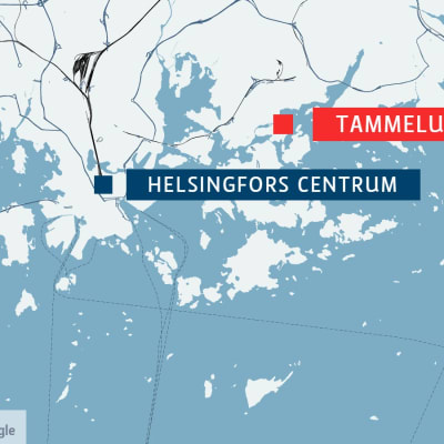 Karta som visar Tammelund i Helsingfors