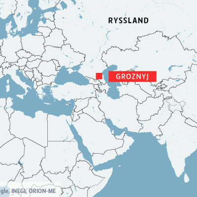 Karta som visar Groznyj, huvudstad i den autonoma ryska republiken Tjetjenien