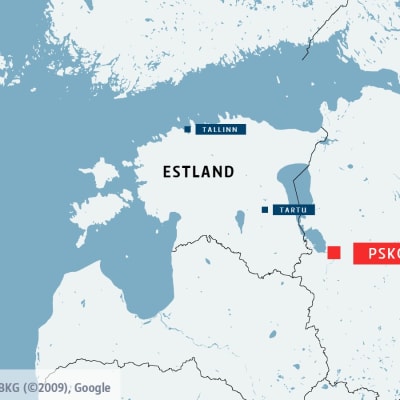Karta över Estland och Ryssland med Pskov utmärkt.
