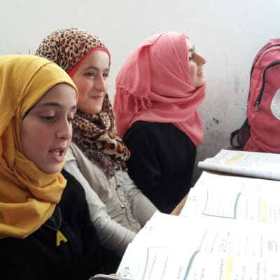 Elever i skola i  Idlib, Syrien.