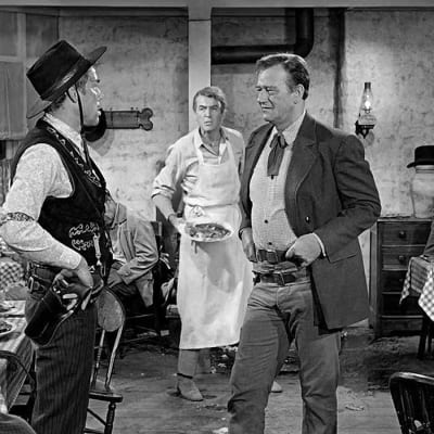 Lee Marvin, James Stewart ja John Wayne elokuvassa Mies joka ampui Liberty Valancen