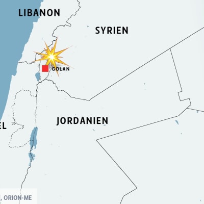 Larta över Israel ocg Syrien med Golanhöjderna.
