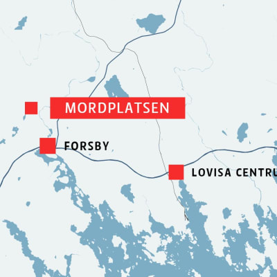 Karta med mordplats, Forsby och Lovisa centrum