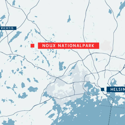 Kartan visar var Noux nationalpark ligger.