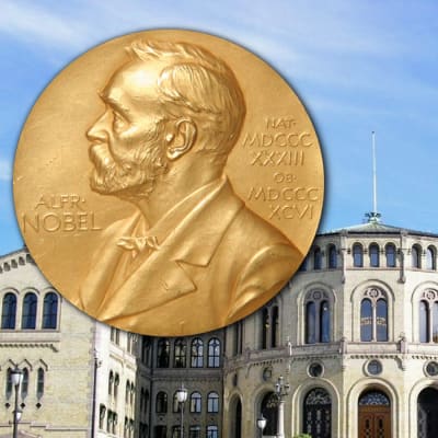 Norska stortinget med Nobelmedalj.