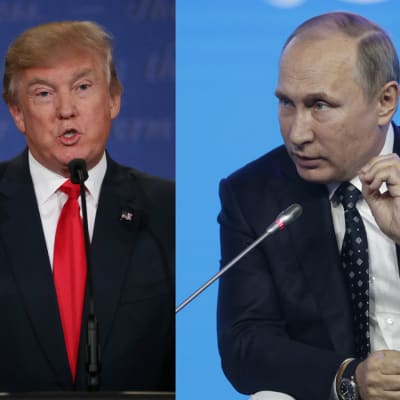 En bild av Donald Trump och en av Vladimir Putin sammanfogade