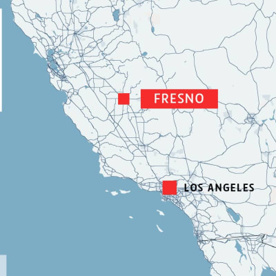 En karta där Fresno och Kalifornien är utmärkta.