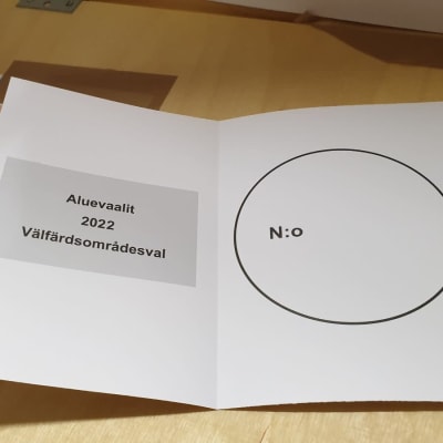 Aluevaalien 2022 tyhjä äänestyslippu. Taustalla ohje äänestäjälle numeroiden merkitsemistavasta.