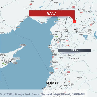Karta som visar Azaz i Syrien
