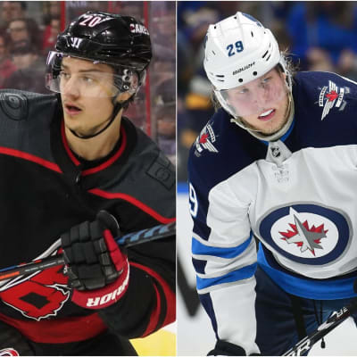 Sebastian Aho, Patrik Laine och Mikko Rantanen.