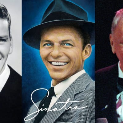 Tre bilder av Frank Sinatra i olika åldrar