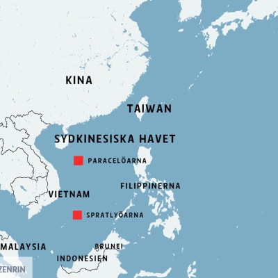 karta med det sydkinesiska havet och länder som omringar det.